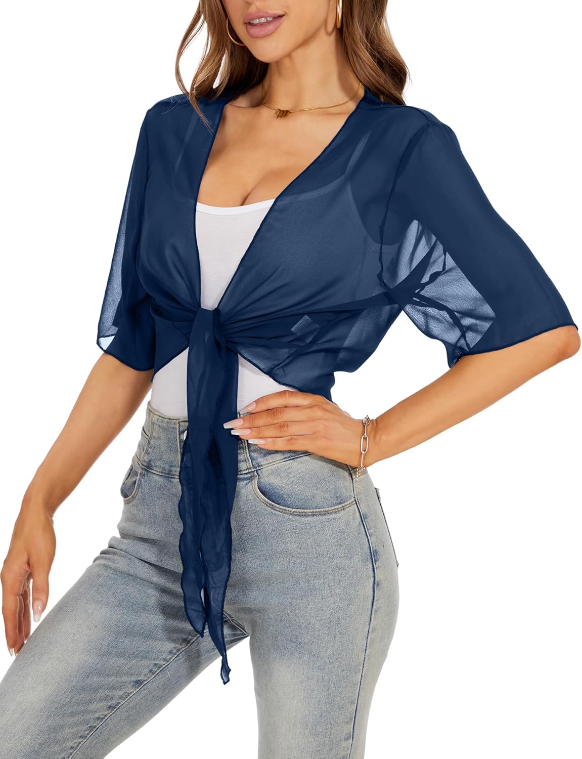 Thumbnail 1 de HANERDUN Damen-Bolero aus Chiffon mit 3/4-Ärmeln und Taillenverschluss