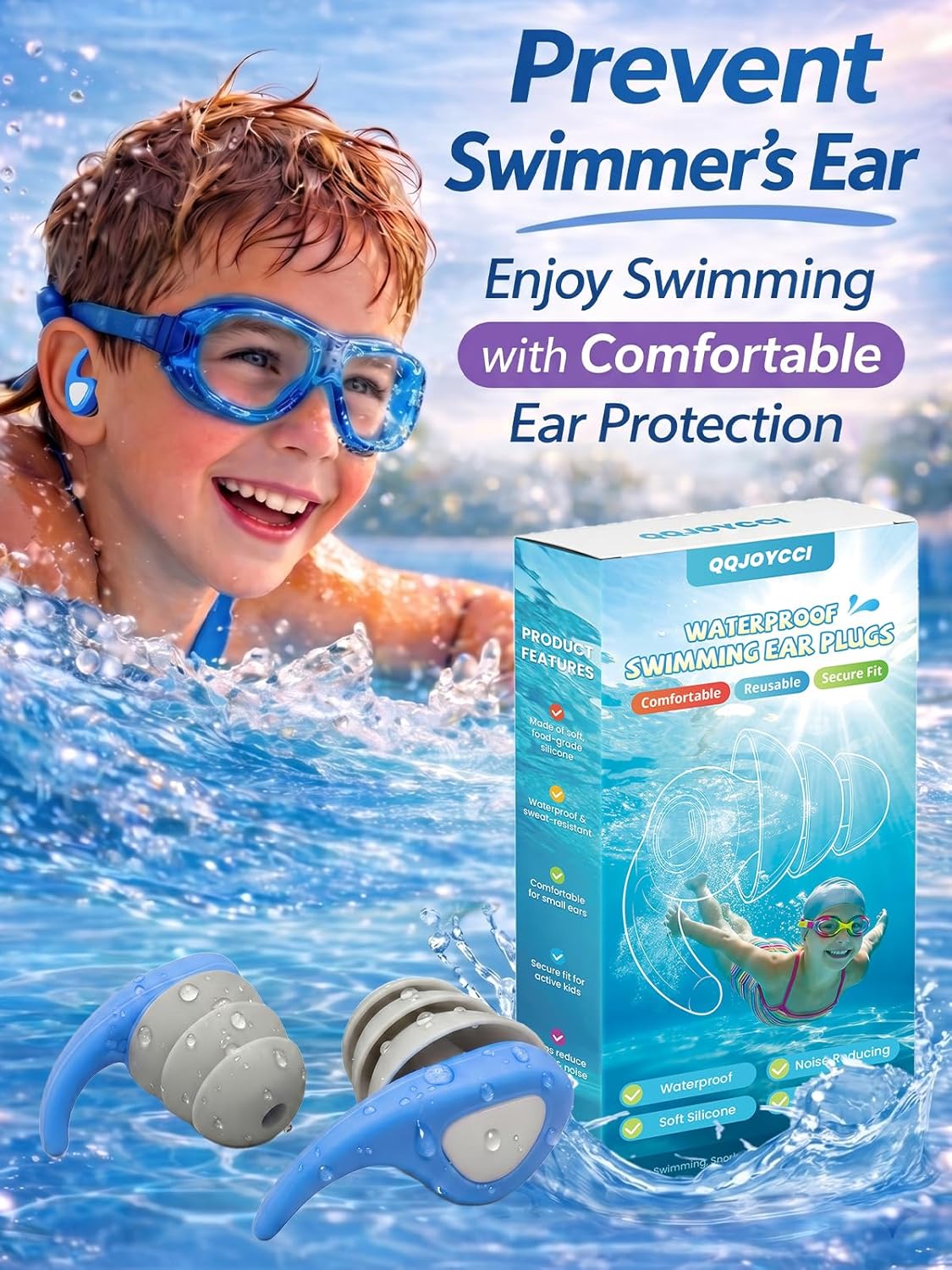 Thumbnail 6 de Kids Swimming Ear Plugs: 3 Pairs of Reusable Silicone Ears Guards for Ages 3–10