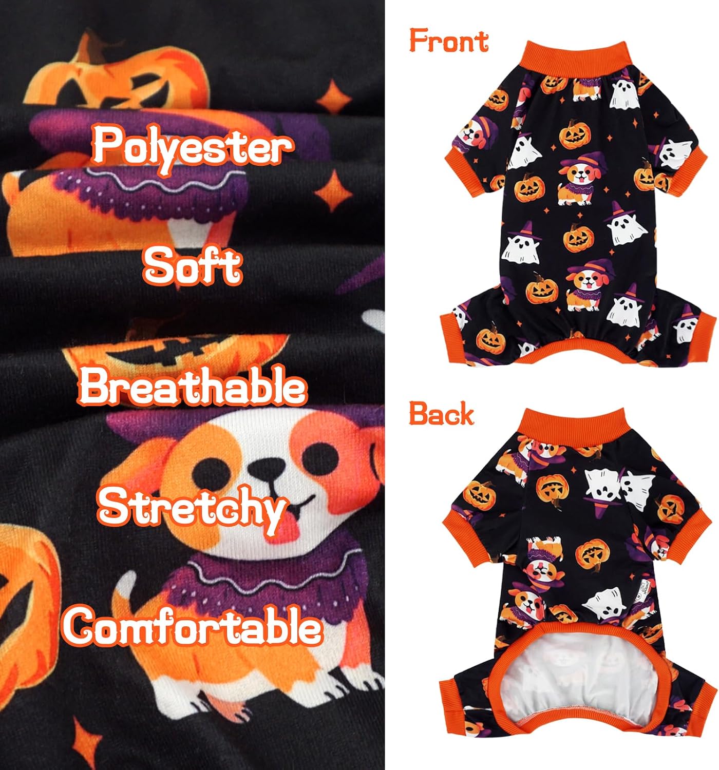 Detalle 2 de XPUDAC 32-1-dog-x-small Dog Halloween Pajamas, Stretchy Four-Leg Fit