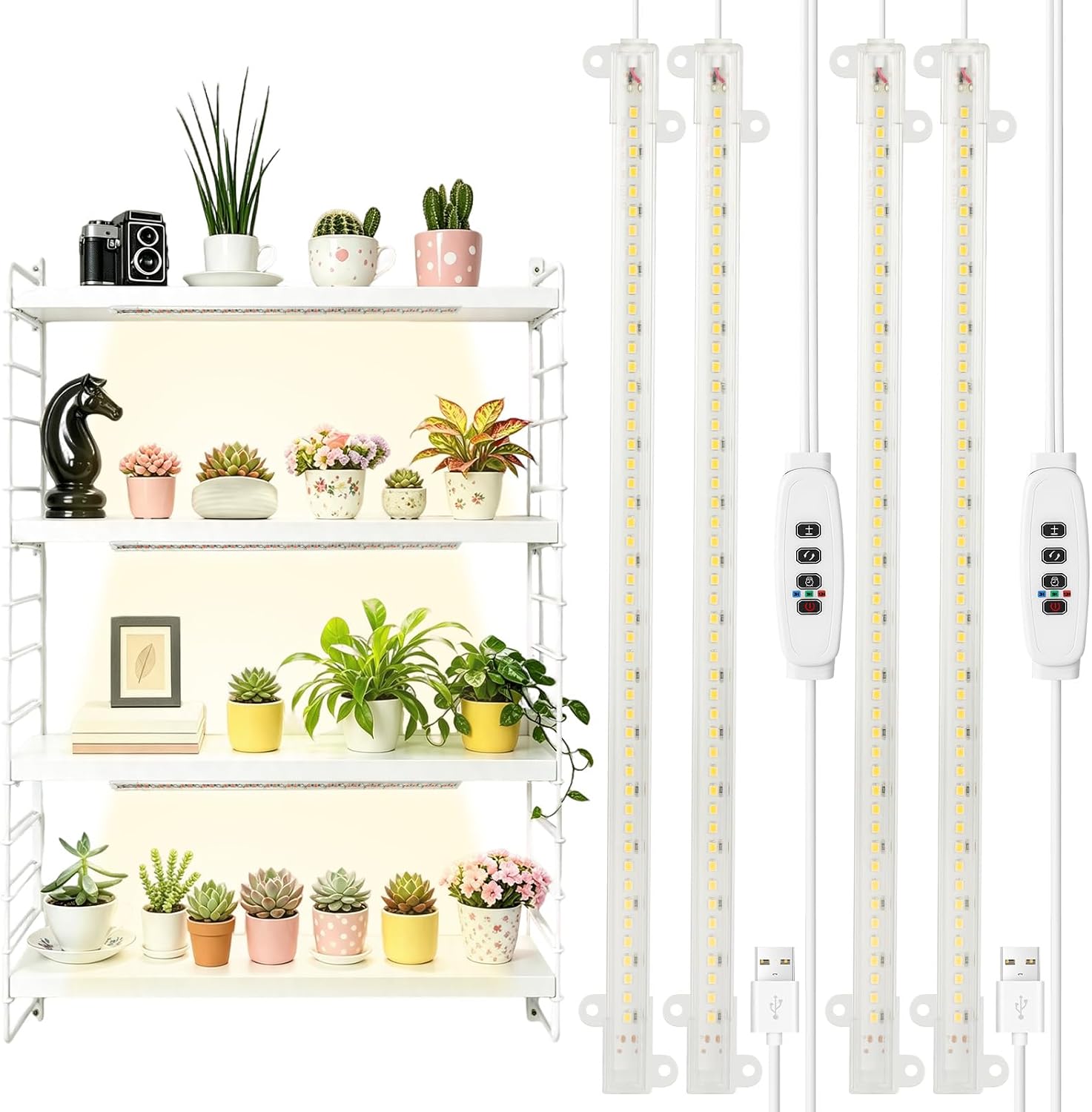 Detalle de Ainiv – zestaw 2 lamp do roślin, 2 głowice, pełne spektrum i timer