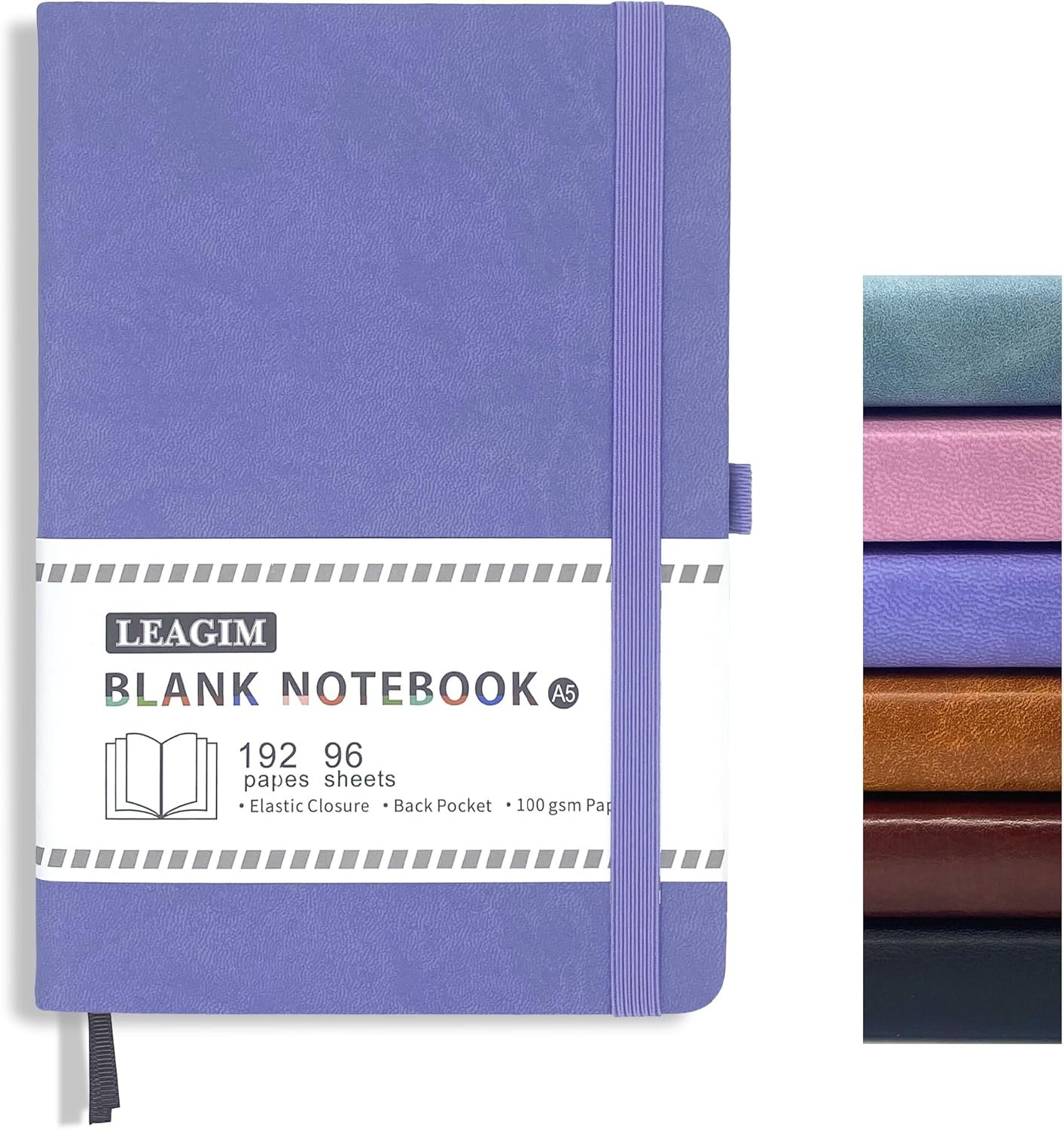 Detalle de LEAGIM A5 Blank Journal Notebook, 192 Pages, 100 GSM Paper, Purple