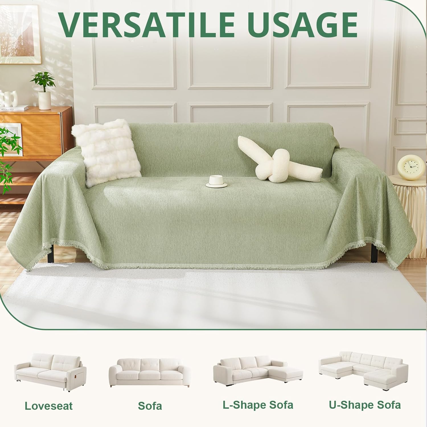 Thumbnail 1 de Royhom Telo Copridivano 2 Posti con Foulard Verde Sage – 180x260 cm