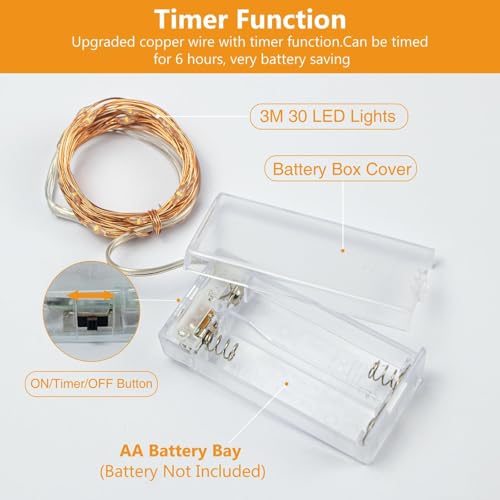 Detalle de litogo 6 Stück LED-Lichterkette Batterie Timer, 3 m, 30 LEDs – Innen