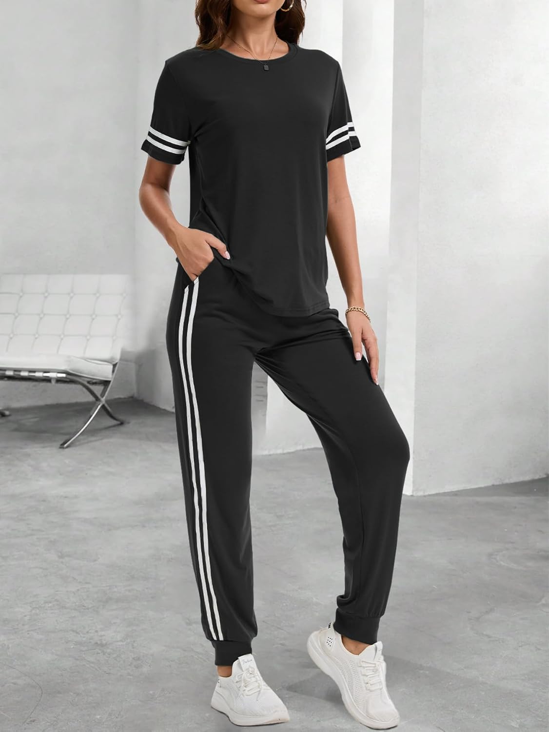 Thumbnail 4 de KBKBSN Women 2 Piece Striped Summer Tracksuit with Pocket