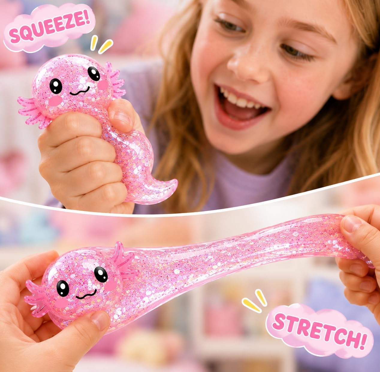 Detalle de Axolotl Squishy Stress Relief Toy — Glittery Fidget Squishies for Kids and Adults