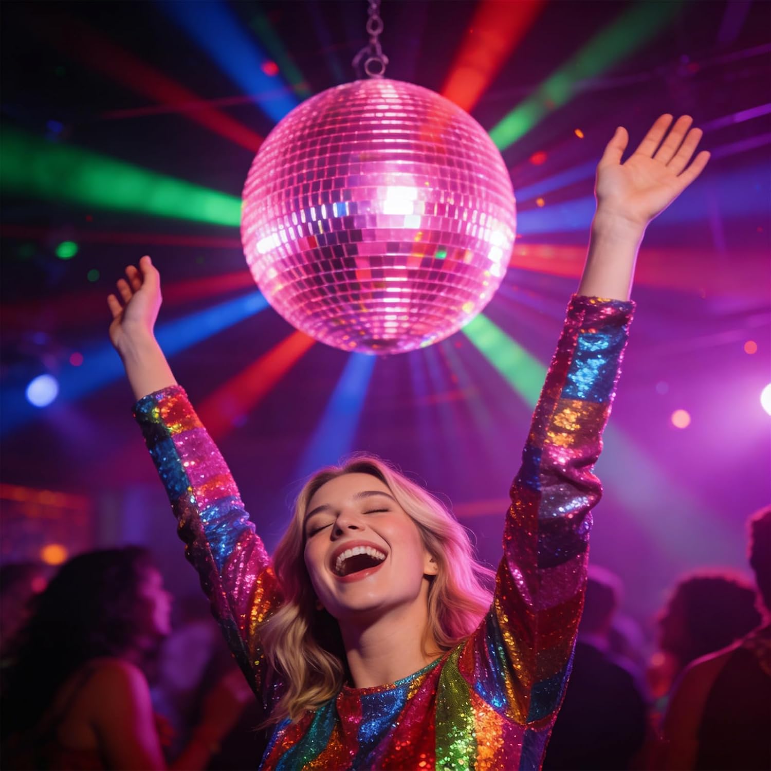 Detalle 1 de Muscab 12-Inch Pink Disco Ball with Hanging Ring, 95% Glass Mirror