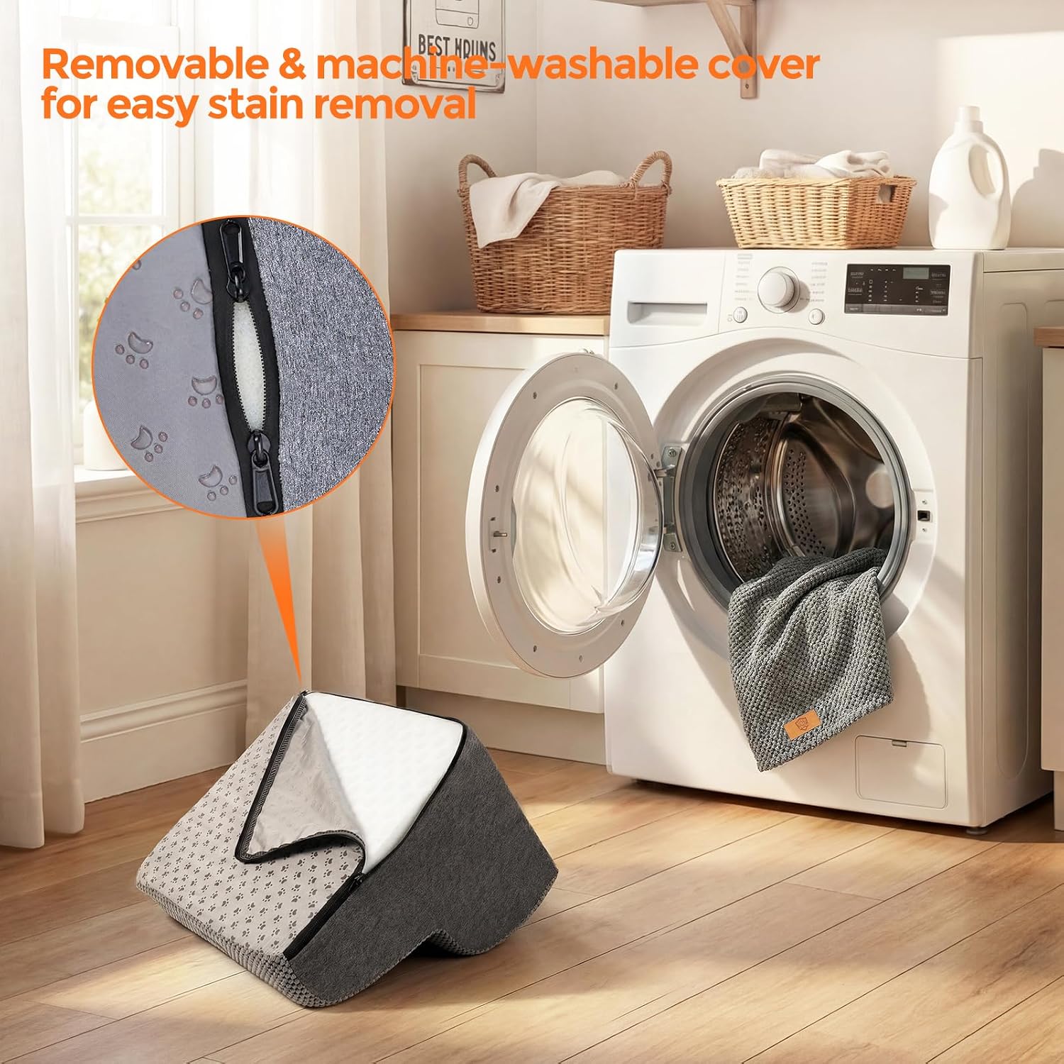Detalle de Masthome 2-Step Dog Steps for Sofa (40 x 30 x 40cm) with Removable Washable Cover, High-Density Foam, Grey