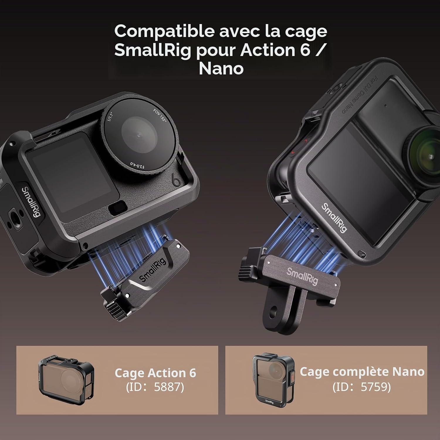 Detalle de SmallRig Action 6 / Nano Adaptateur Magnétique à Dégagement Rapide pour DJI Osmo Action 6 et Osmo Nano ( Lot de 2 )