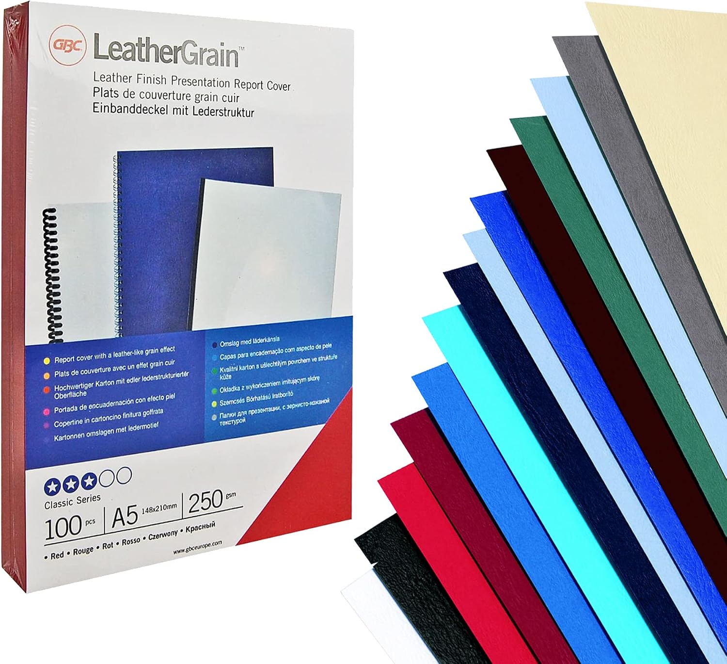 Detalle 2 de LeatherGrain Umschlagmaterial A4, blau – 100 Stück
