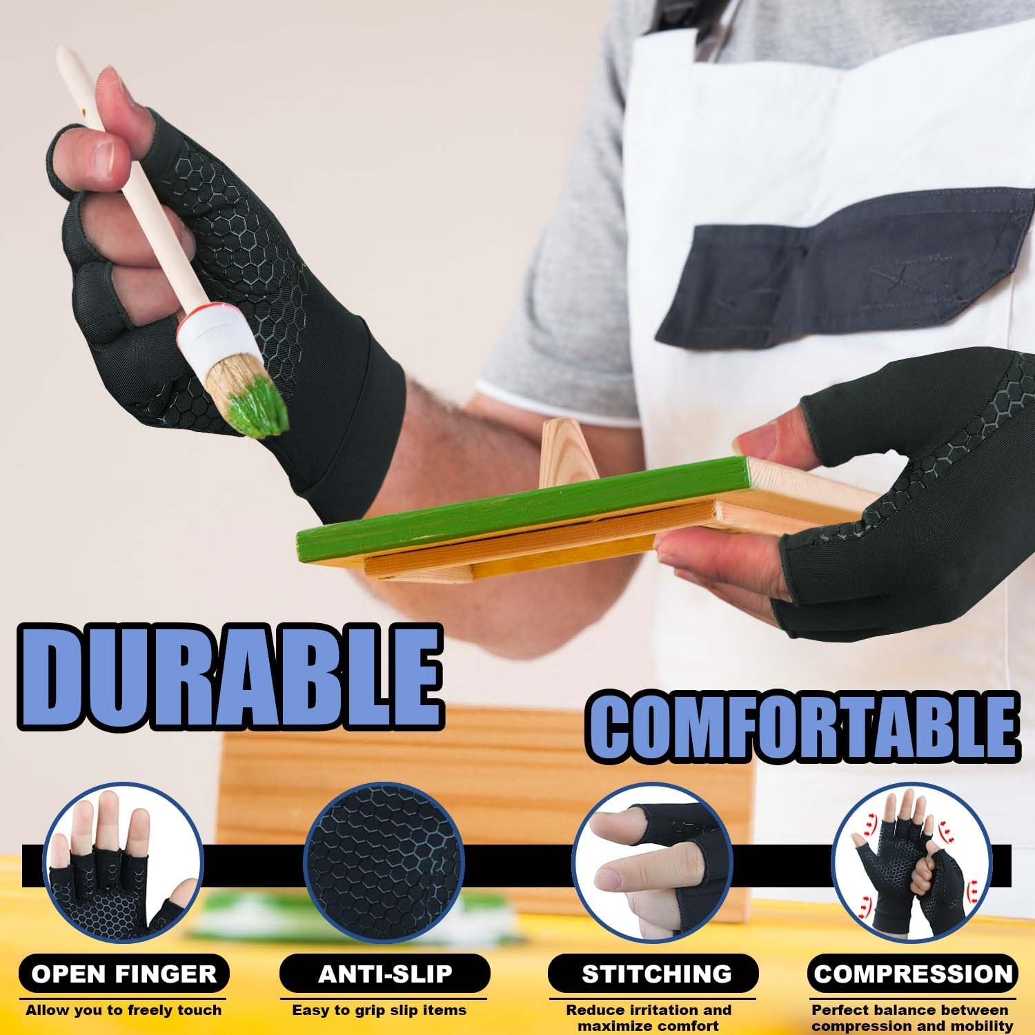 Detalle 2 de Gorbgle X-Large Copper-Infused Fingerless Compression Gloves, Black, 2 Pairs