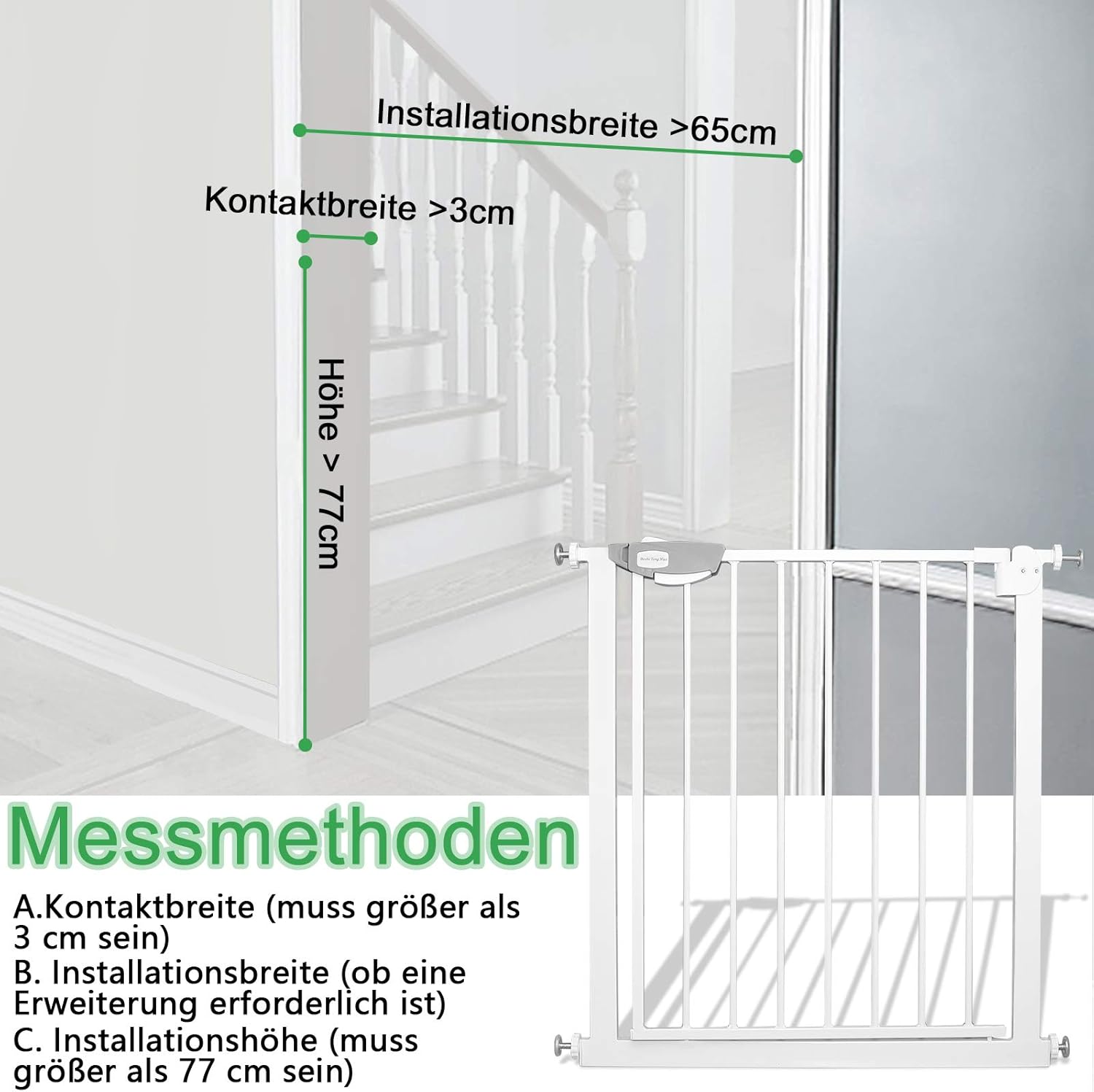 Thumbnail 3 de Aufun Treppenschutzgitter Türschutzgitter Kinder ohne Bohren, 75–85 cm Breite, Weiß