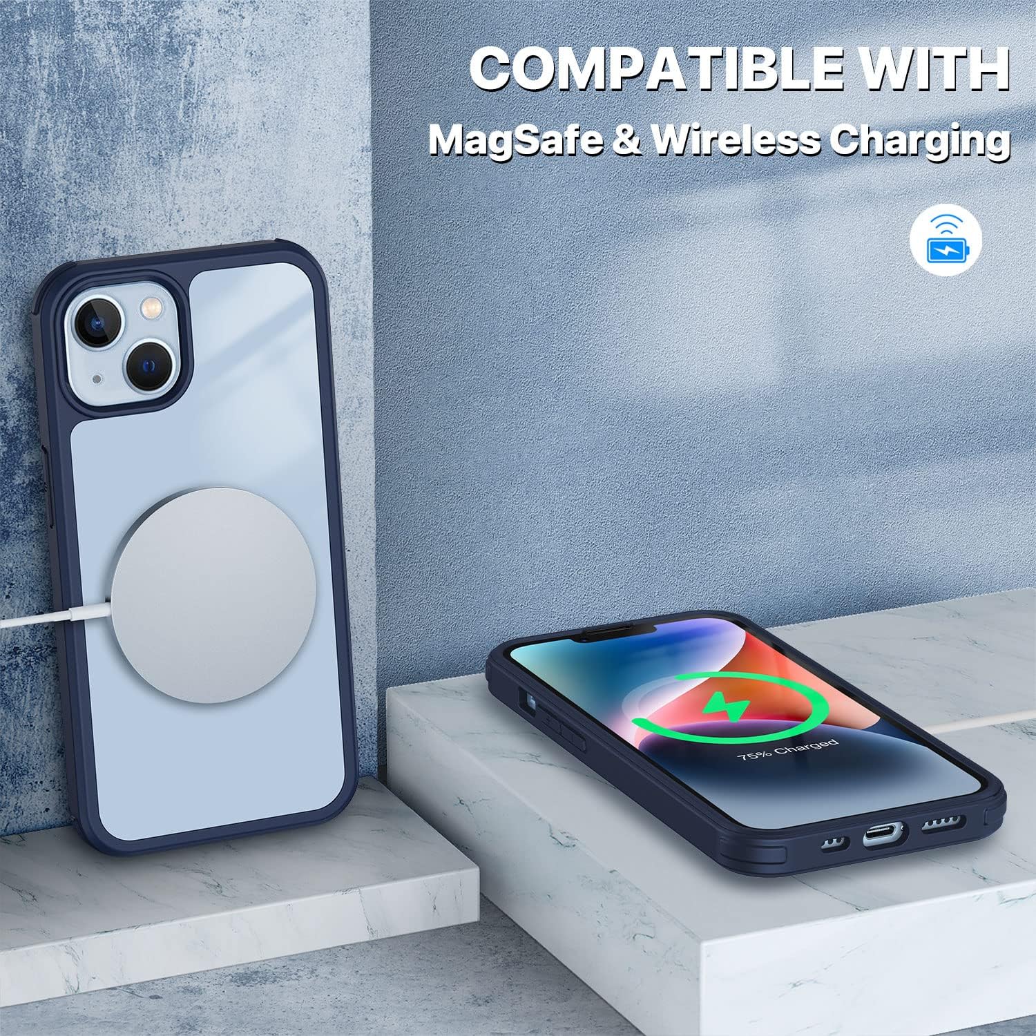 Thumbnail 6 de CENHUFO iPhone 14 Case with Built-in Glass Screen Protector and Camera Lens Shield – Ocean Blue