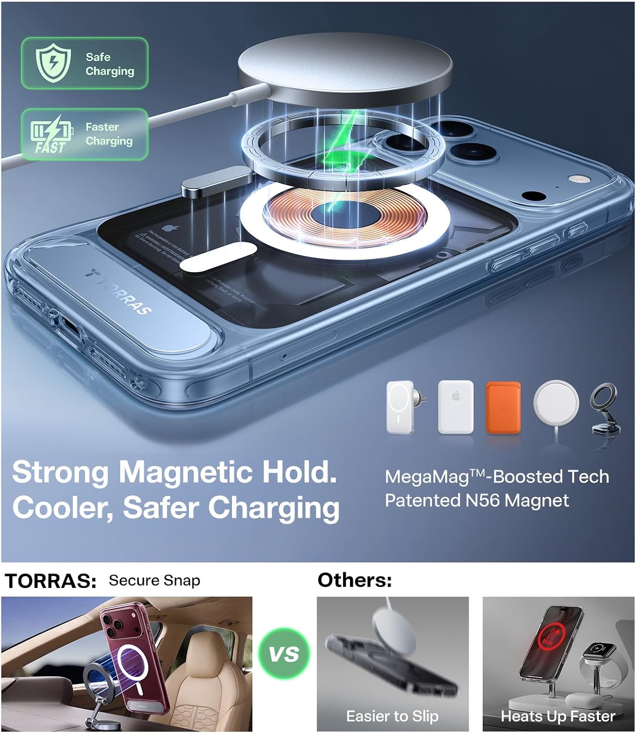 Detalle 2 de TORRAS Stronger Magnetic & Seamless Stand Case for iPhone 18 Pro Max, Clear