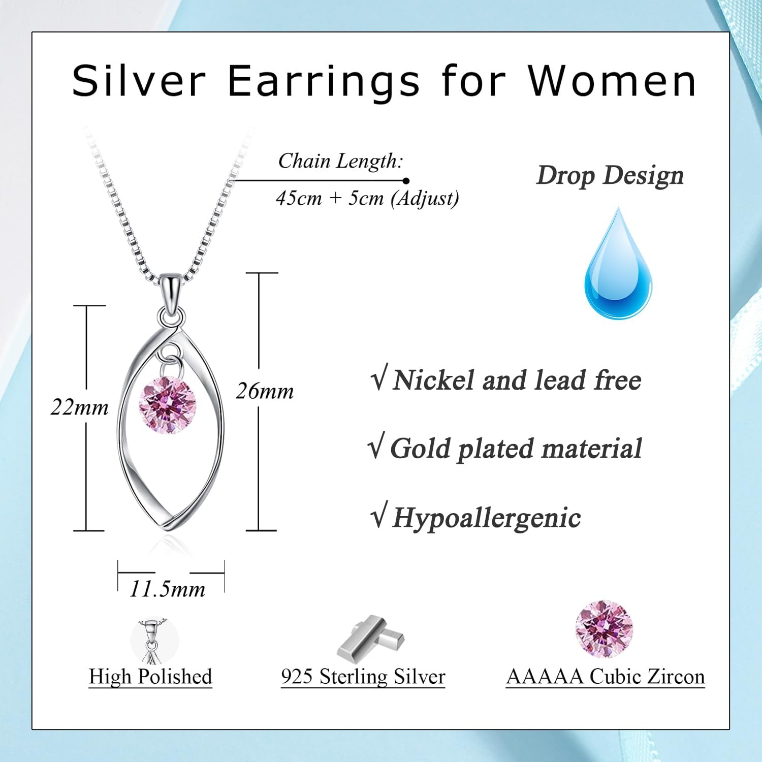 Detalle 2 de Zolkamery Schmuckset aus 925 Sterlingsilber für Damen: Twist Halskette & Ohrringe mit Zirkonia