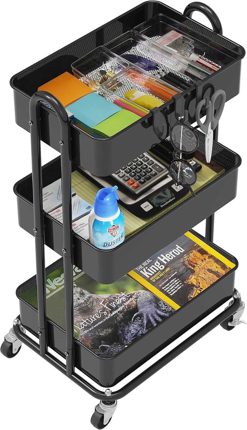 Detalle de Simple Houseware CB-10C-1 3-Tier Metal Utility Rolling Cart, Black