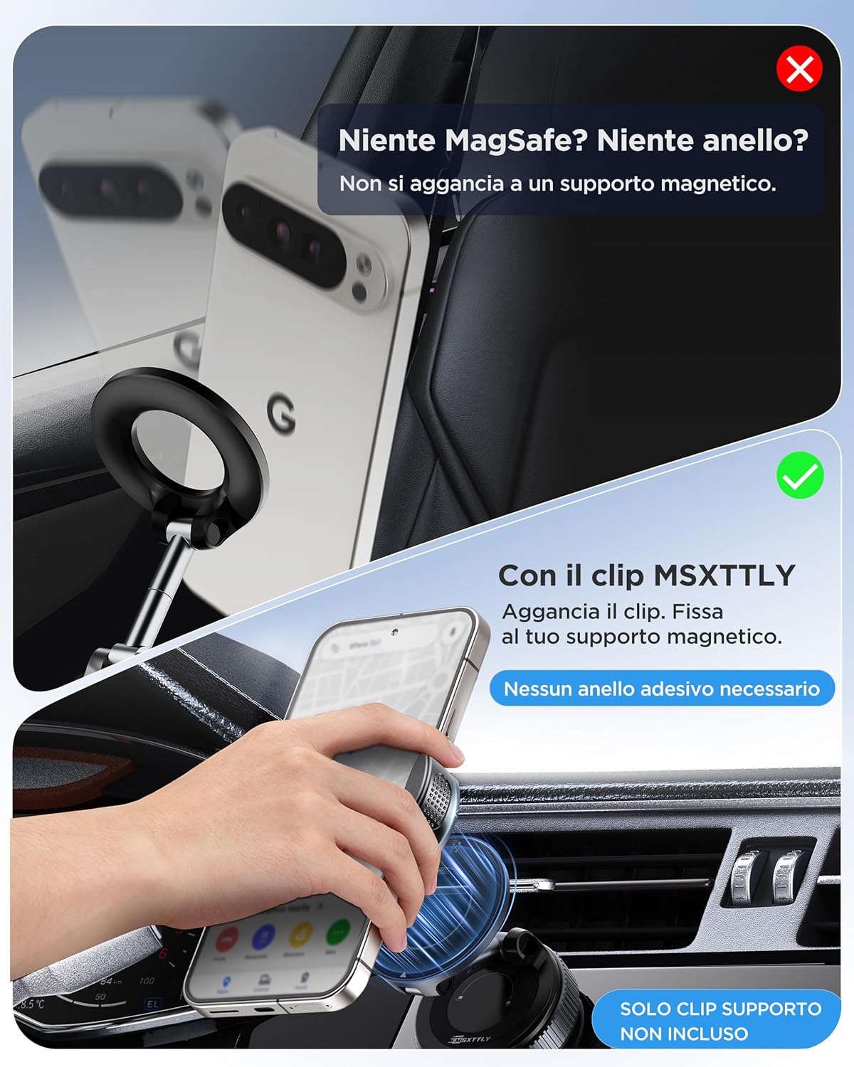 Thumbnail 3 de MSXTTLY Clip Porta Cellulare Auto VMag-GC 2026 magnetico: solo clip, senza anello adesivo