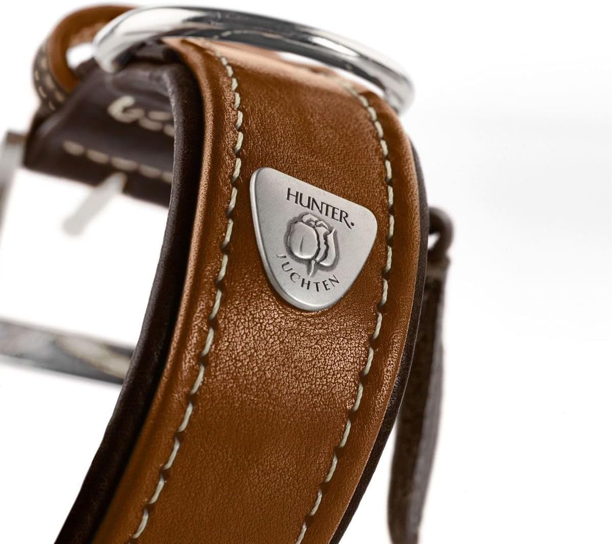 Detalle de HUNTER TARA Hundehalsband aus Juchtenleder – robust, witterungsbeständig, verstellbar 35–42 cm (3,5 cm Breite) in cognac/dunkelbraun