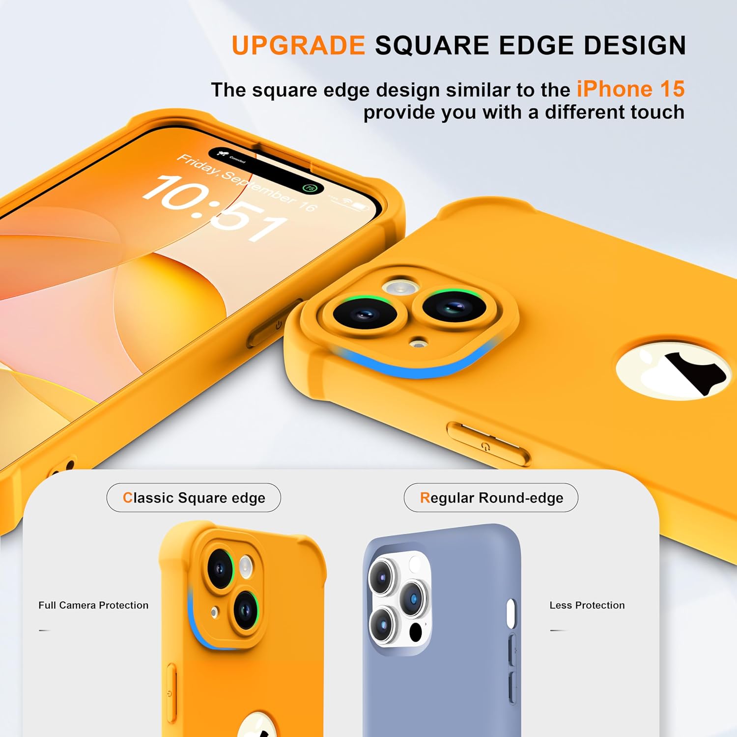 Detalle 2 de ORETECH Funda iPhone 15 Amarillo con Protector y Protección 15FT