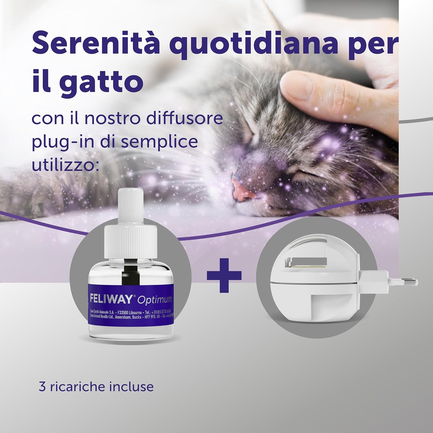 Detalle de FELIWAY Optimum 3x30 Giorni di Ricariche Calmanti per Diffusore di Feromoni – Confezione da 3×48 ml