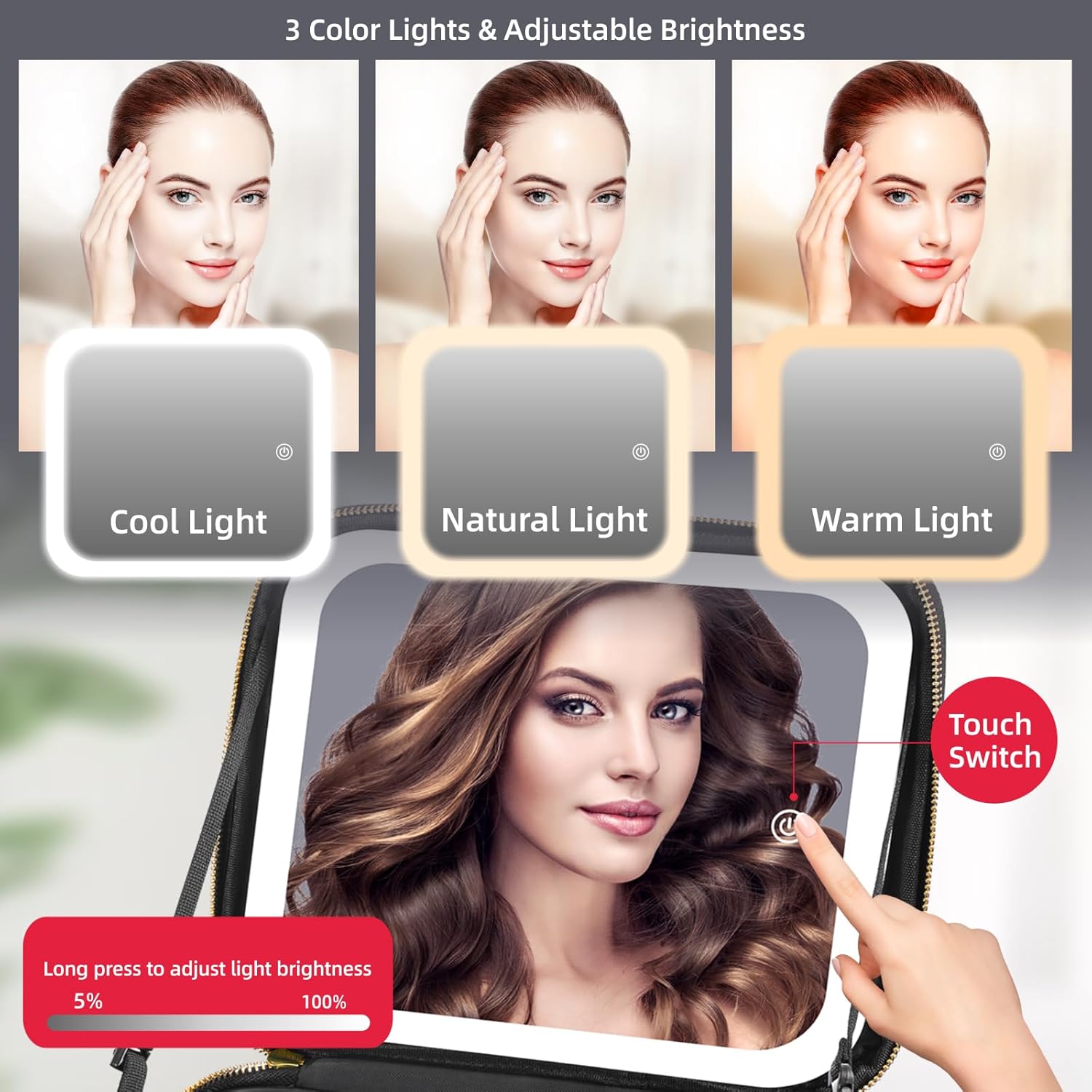 Thumbnail 2 de Travel Makeup Bag Lighted Mirror 23x20cm