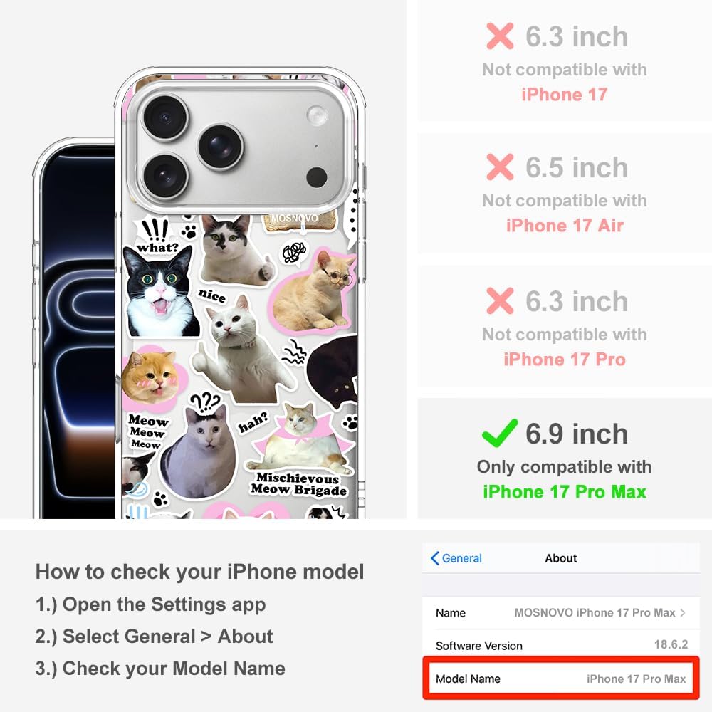 Thumbnail 1 de MOSNOVO for iPhone 17 Pro Max Case with Buffertech Shock Absorption, Clear Cat Brigade Design, Camera Control