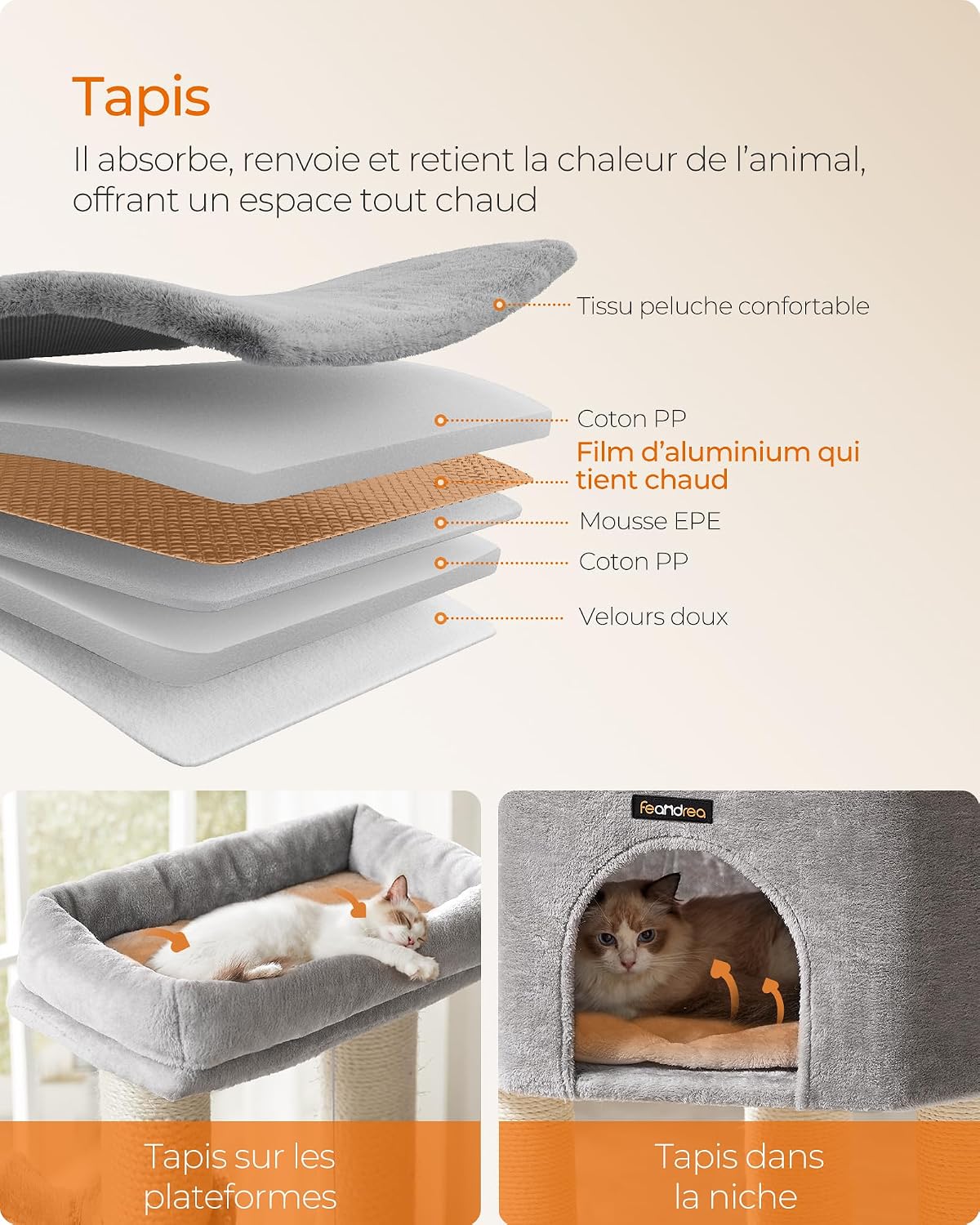 Detalle 2 de FEANDREA CLAWFY PCT003N01 krabpaal van 160 cm met sisalpalen en wasbare hoezen