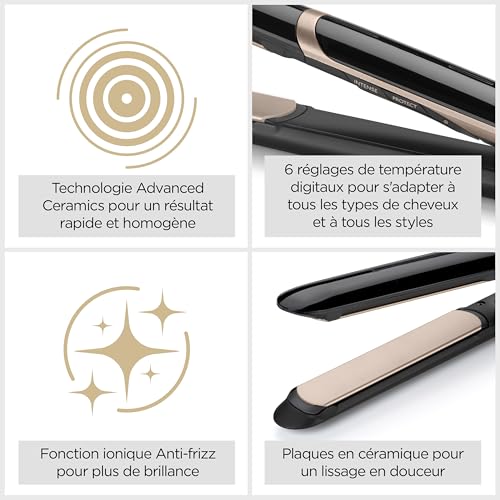 Detalle de BaByliss Lisseur Cheveux Super Smooth ST393E – lissage rapide avec ionique et plaques titane-ceramique