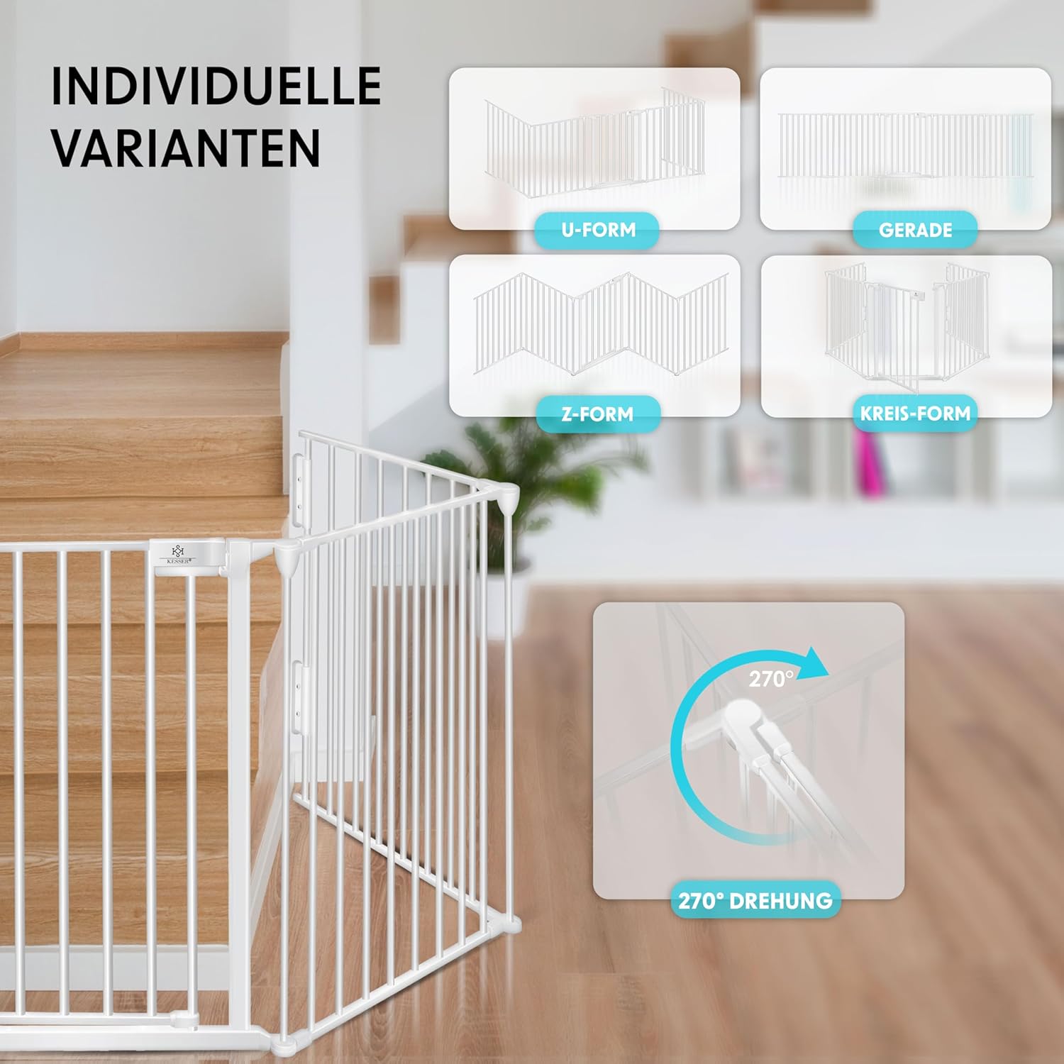 Thumbnail 2 de KESSER Kaminschutzgitter mit Tür 305 cm – stabiles Metallgitterset (5 Teile) mit Tür, Weiß