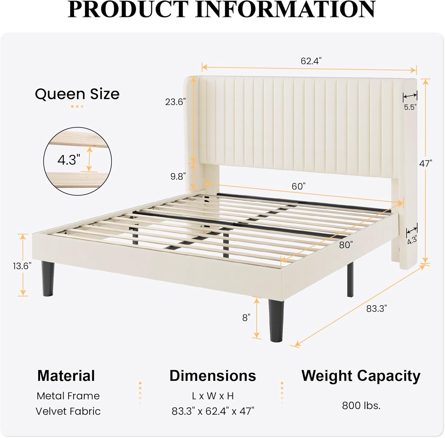 Detalle de SHA CERLIN Queen Bed Frame