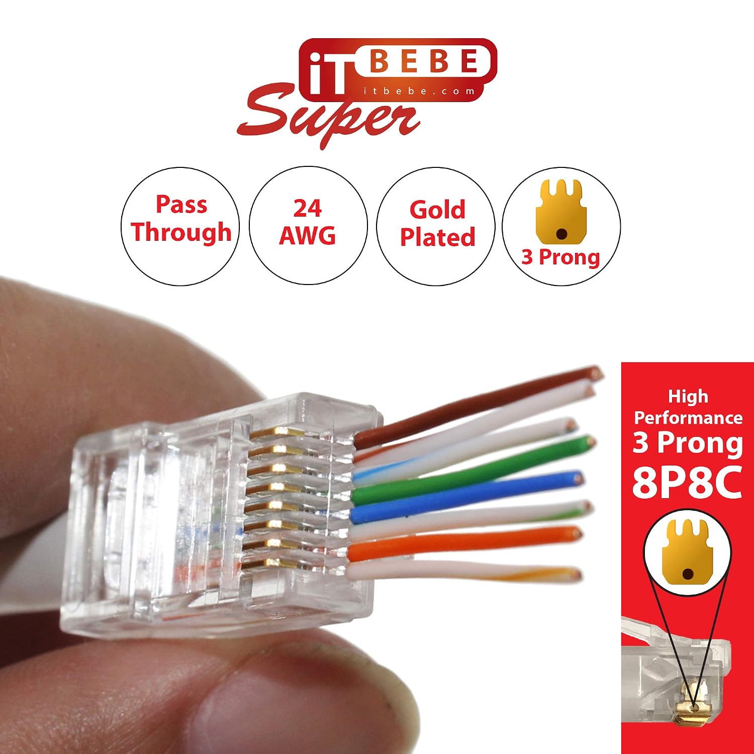 Thumbnail 4 de ITBEBE 100-Pack Cat 6 Pass Through RJ45 Connectors (8P8C) for Solid or Stranded UTP Ethernet Cable