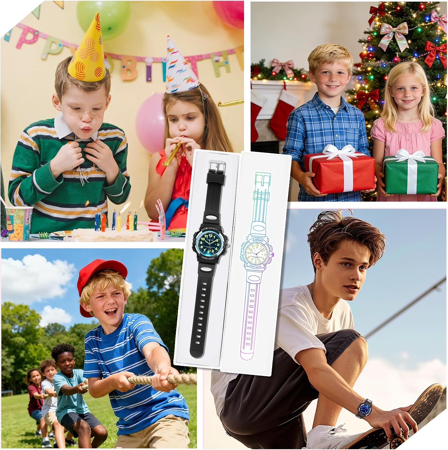 Detalle 2 de DTKID Kinderuhr Junge Mädchen – 7 LED-Farbwechsel, 3ATM, leicht ablesbar, für 5–16 Jahre