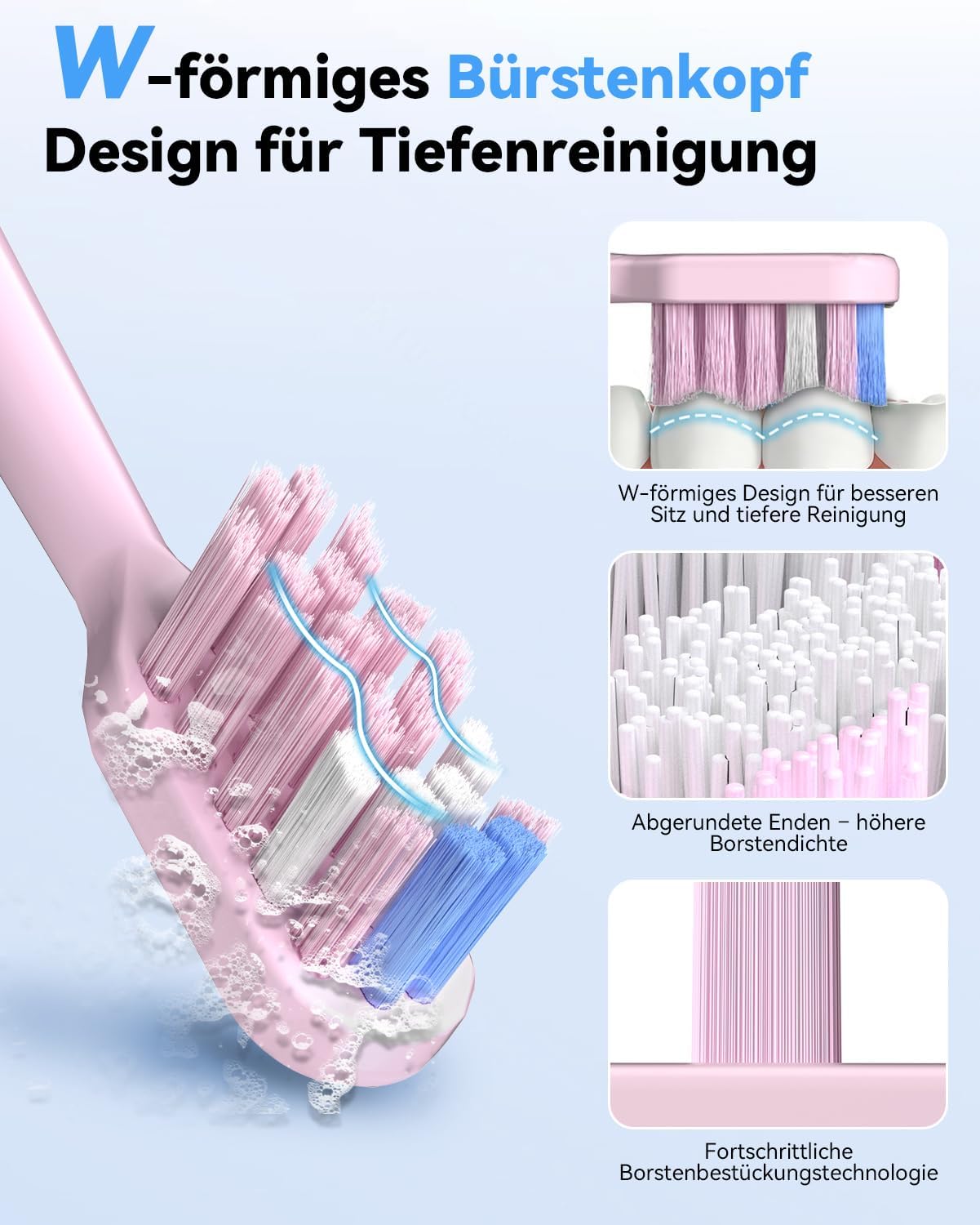 Thumbnail 6 de JTF Brosse à dents électrique sonique avec station UV, 5 modes et 6 têtes de rechange (rose)