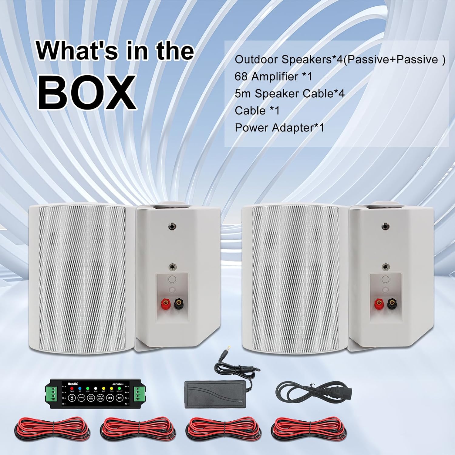 Thumbnail 4 de Herdio 5,25 Zoll Bluetooth Außen-Lautsprecher Set – 600W, IP66, 4 Passivlautsprecher + Verstärkerbox