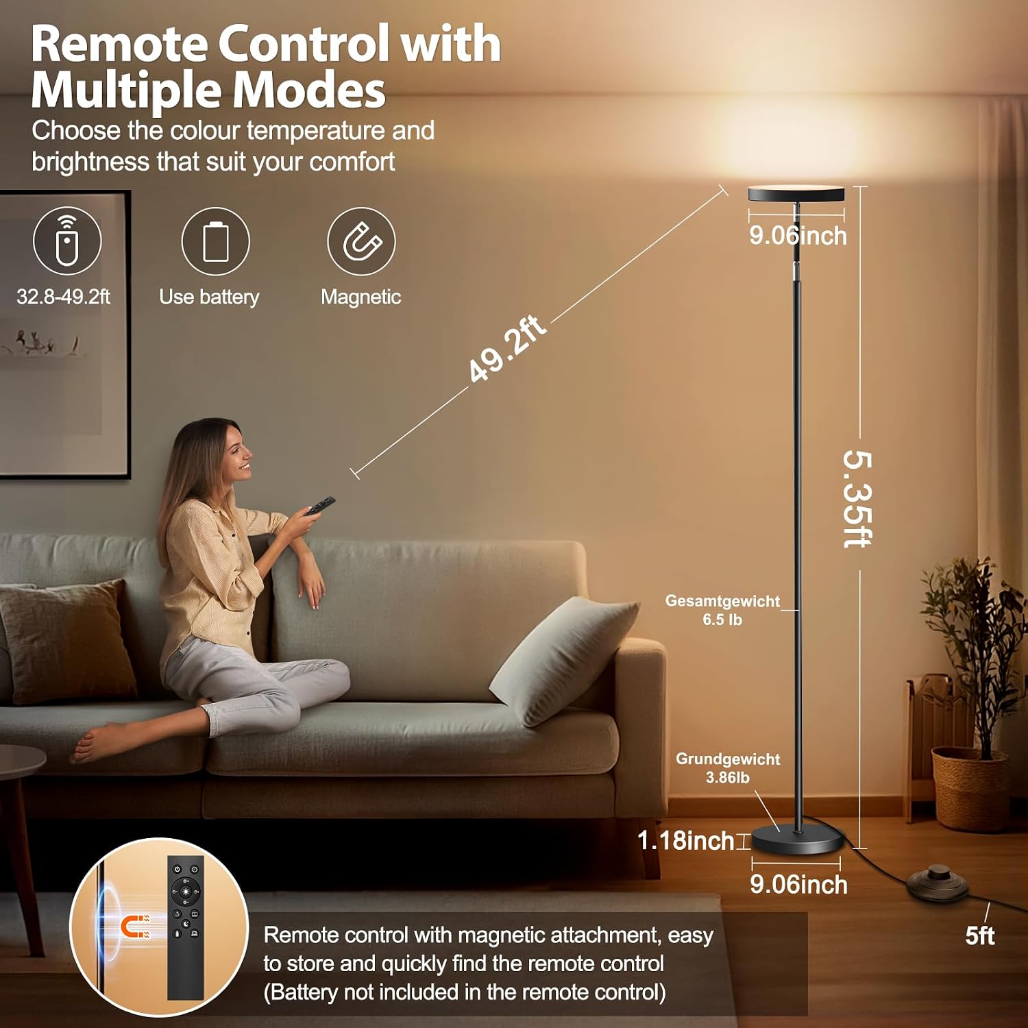 Thumbnail 1 de LED floor lamp 163cm, dimmable