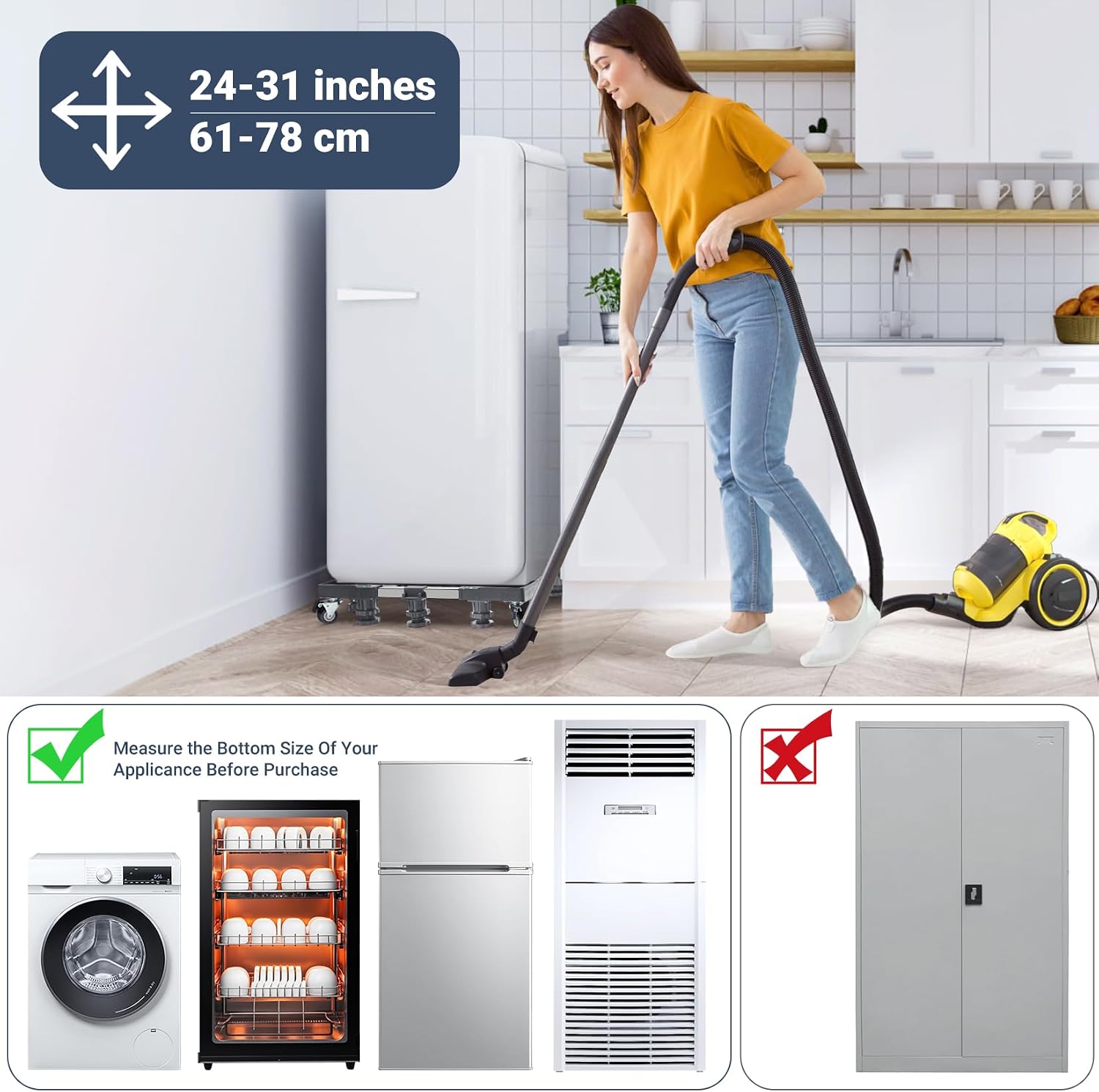 Detalle 2 de Base Aggiornata WEIBIDA per Lavatrice e Asciugatrice con 10 Piedi e 4 Ruote – Regolabile 61–78 cm