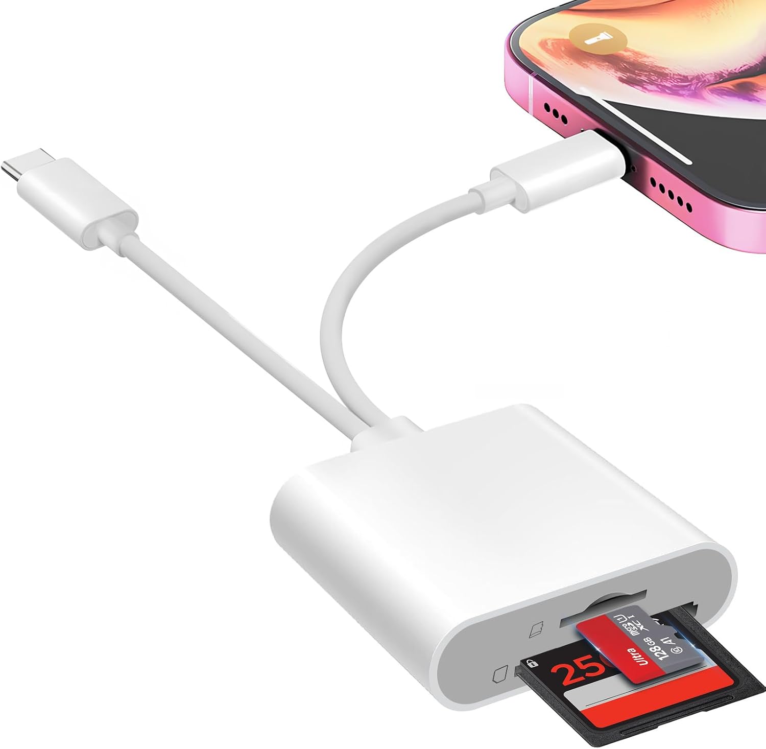 Detalle de Denlane SD Card Reader for iPhone, iPad, USB-C and Lightning, SD/microSD