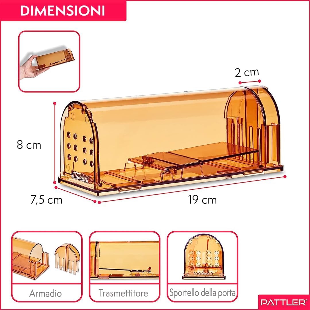 Thumbnail 5 de PATTLER® Trappola per Topi Vivi – Trappole riutilizzabili per esterno e interno (Arancione, 1 pezzo)