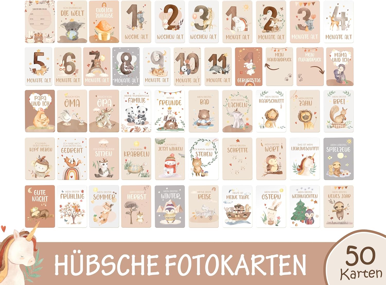 Thumbnail 2 de 50 Meilensteinkarten Baby – Boho Stil mit Geschenkbox
