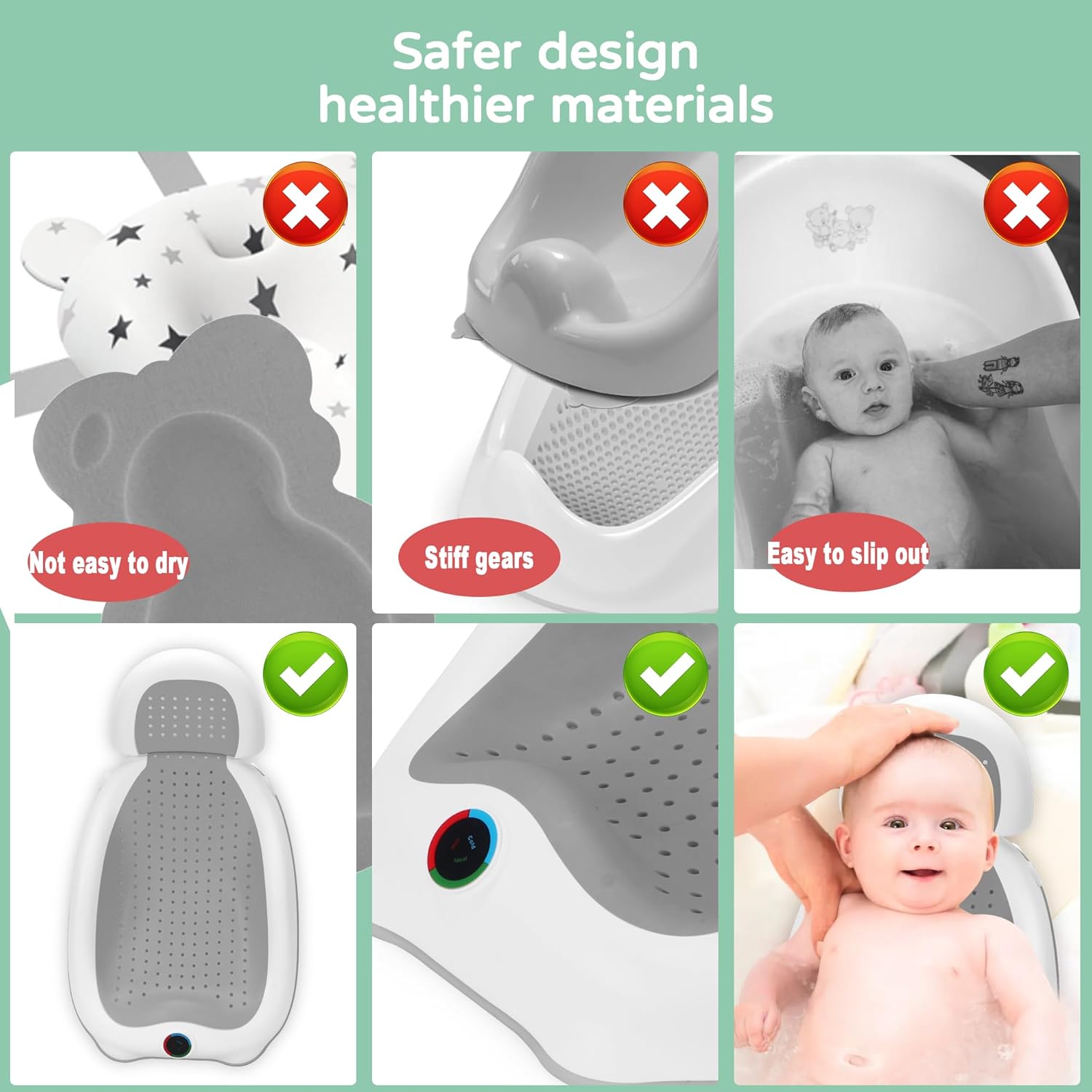 Thumbnail 6 de babove Baby Bath Support with Thermometer — Collapsible Newborn Bathtub for Babies Under 6 Months (Gray)
