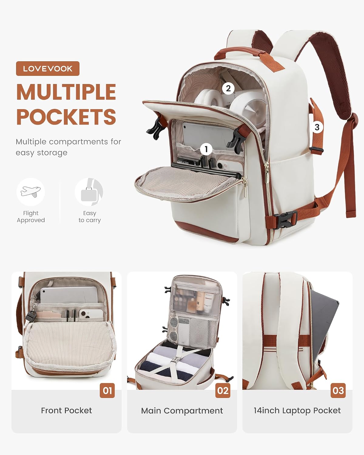 Detalle 2 de LOVEVOOK for Ryanair Cabin Bag 40x28x20: Compact Underseat Carry-On Backpack for Travel