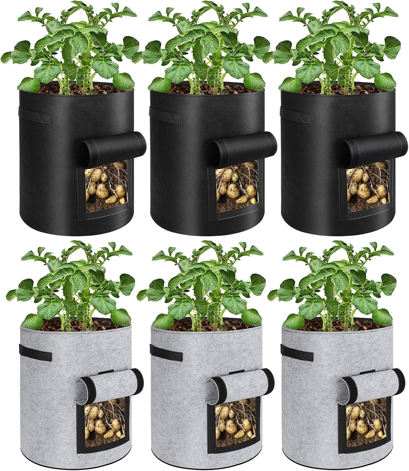 Detalle de BIJOKETTEN 10-Gallon Grow Bags, 6-Pack with Flap and Handles
