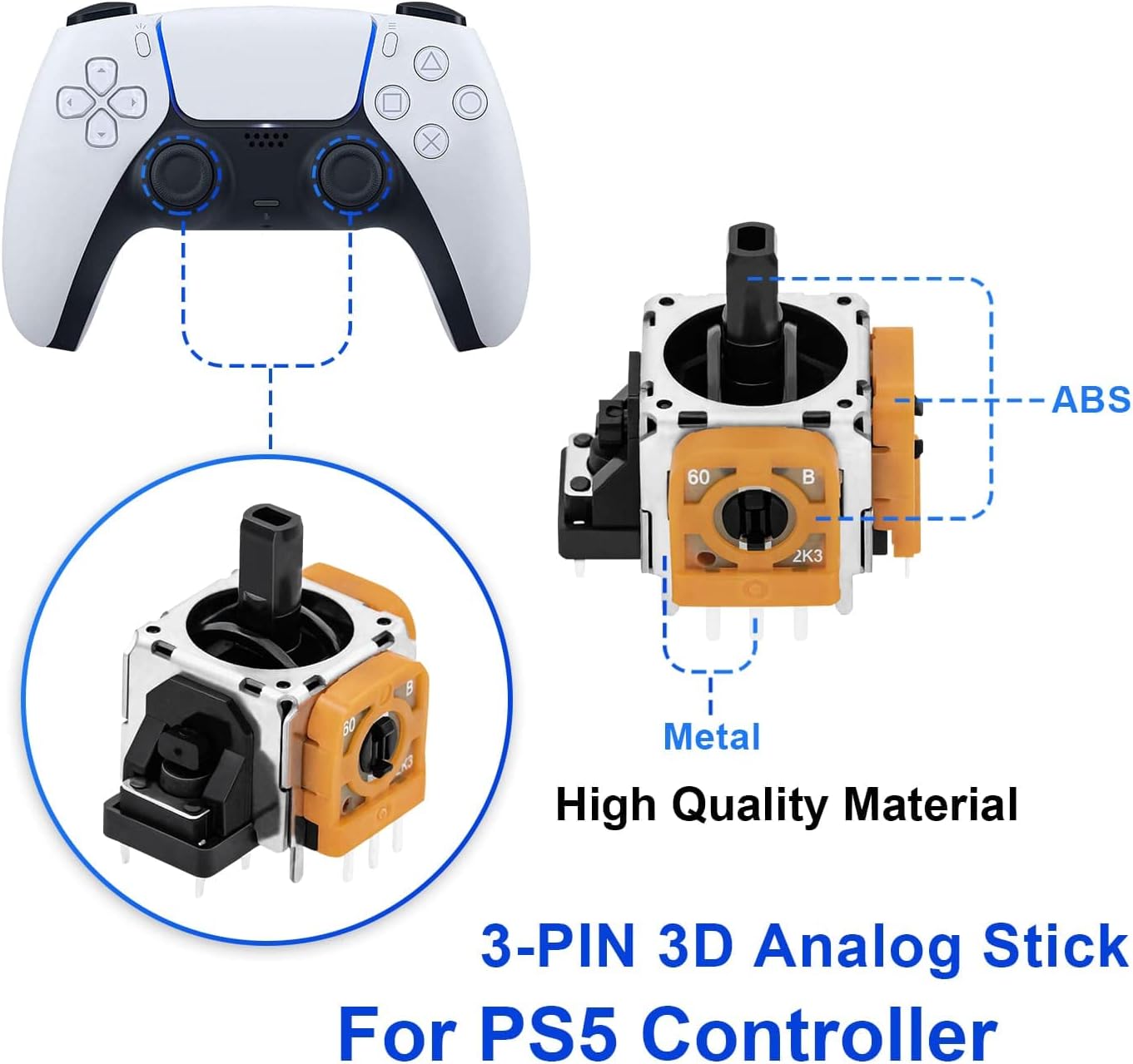Detalle de Mcbazel Joystick Analog Stick Ersatz- und Reparatur-Kit für PS5 DualSense Controller