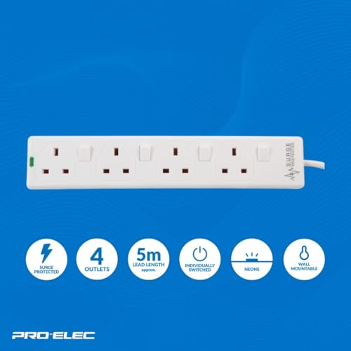 Thumbnail 9 de PRO ELEC PELB1921 4 Way Individually Switched Surge Protected Extension Lead White, 5m