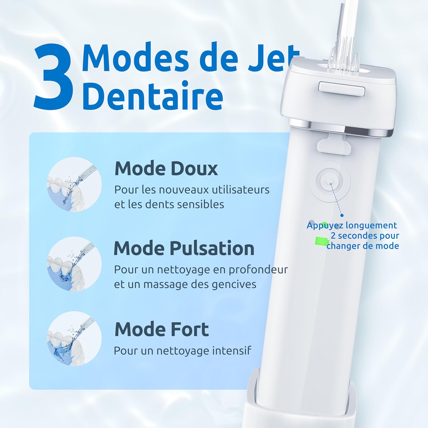 Detalle de Mini hydropulseur dentaire portable SYNHOPE avec réservoir télescopique et 3 modes