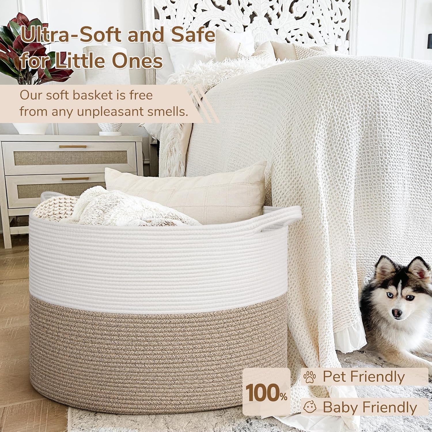 Thumbnail 4 de INDRESSME rack08-XL 115Llight brown 115L Cotton Rope Storage Basket