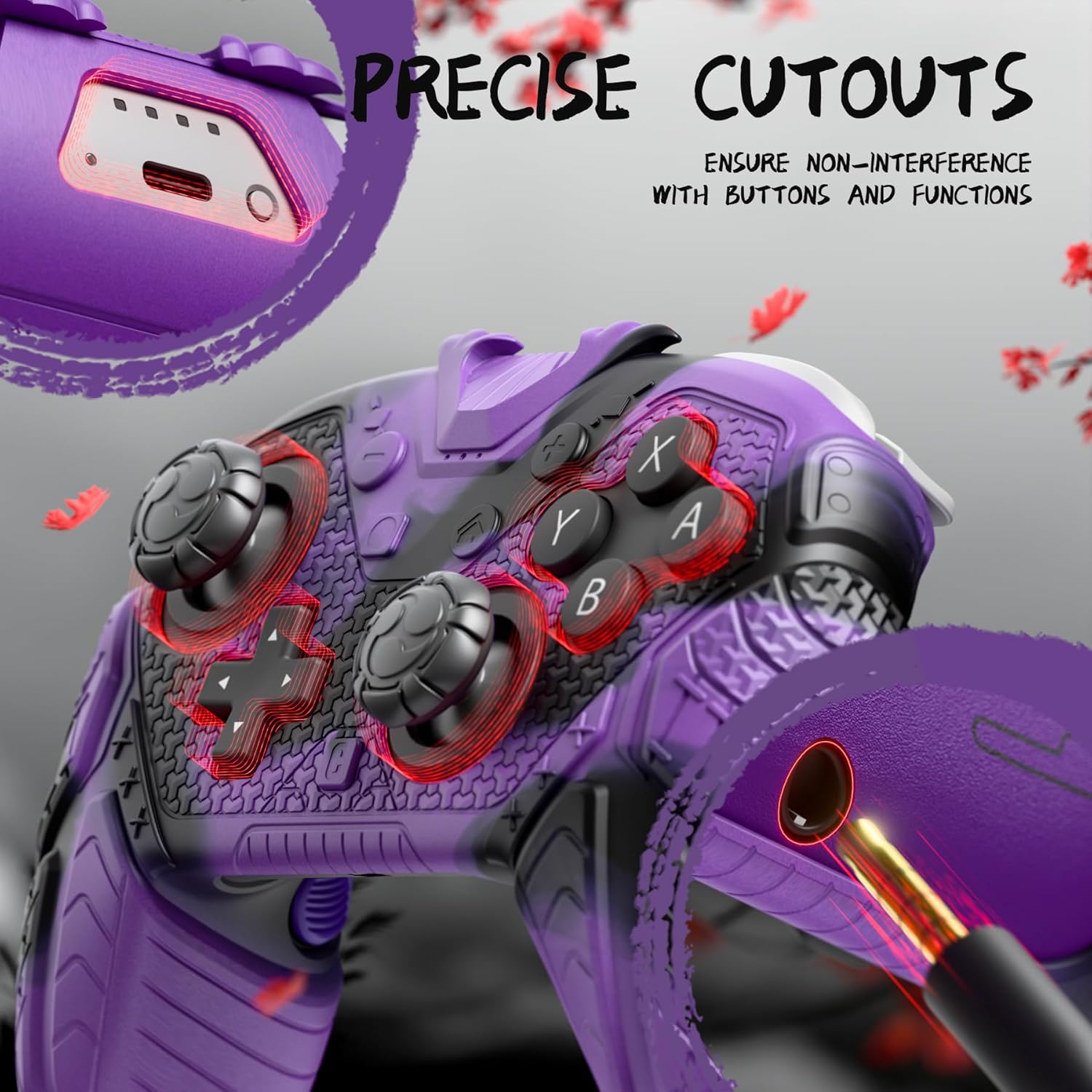 Detalle de PlayVital Samurai Armor Edition Silicone Case for Nintendo Switch 2 Pro Controller – Purple & Black
