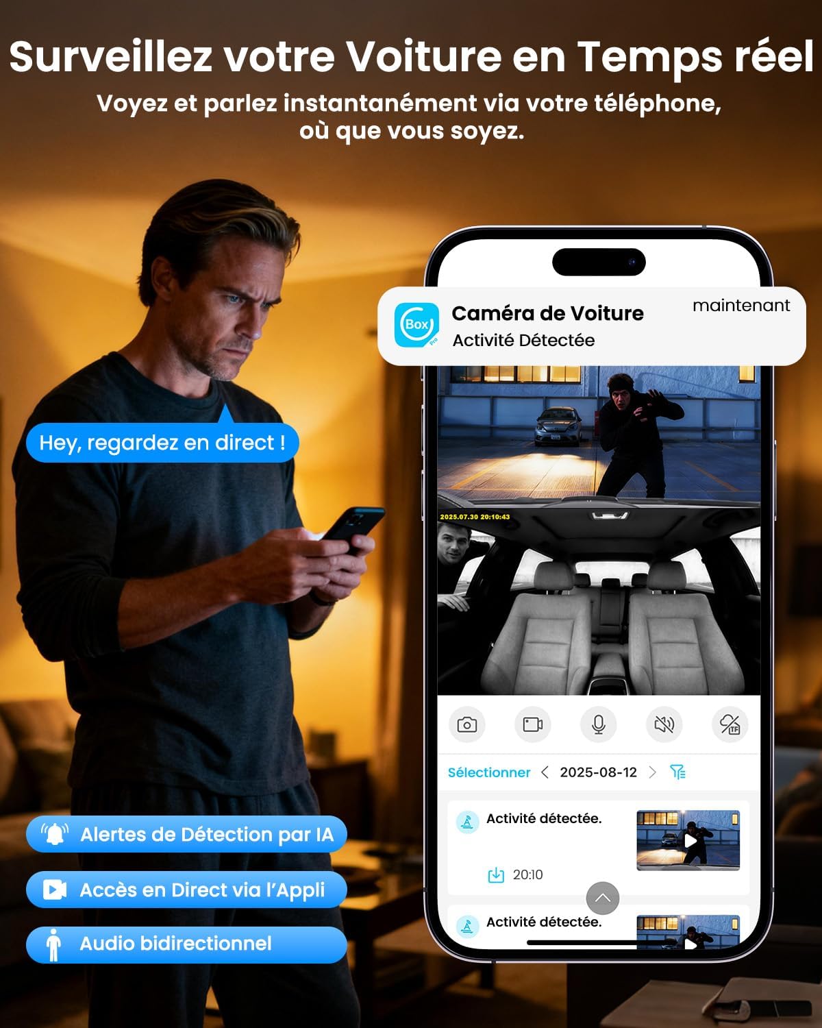 Detalle de Dashcam Voiture 4G LTE avec Carte SIM — 2K, GPS et Streaming Direct
