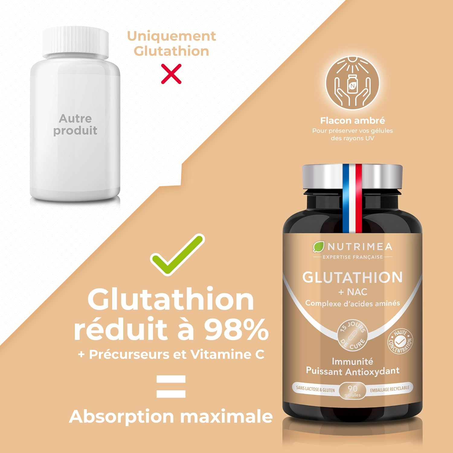 Thumbnail 2 de Nutrimea Glutathion Réduit à 98% avec NAC et Vitamine C – 90 gélules véganes fabriquées en France