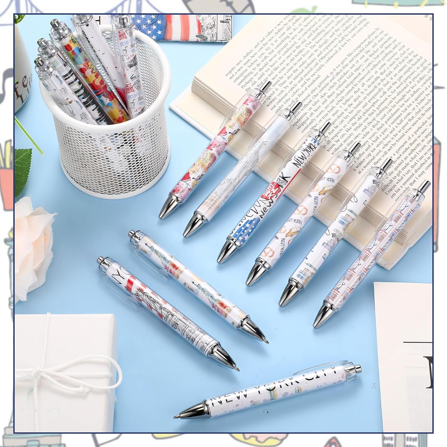 Detalle de Sayglossy ニューヨークシティトラベルボールペン 15本セット、黒インク・15デザイン