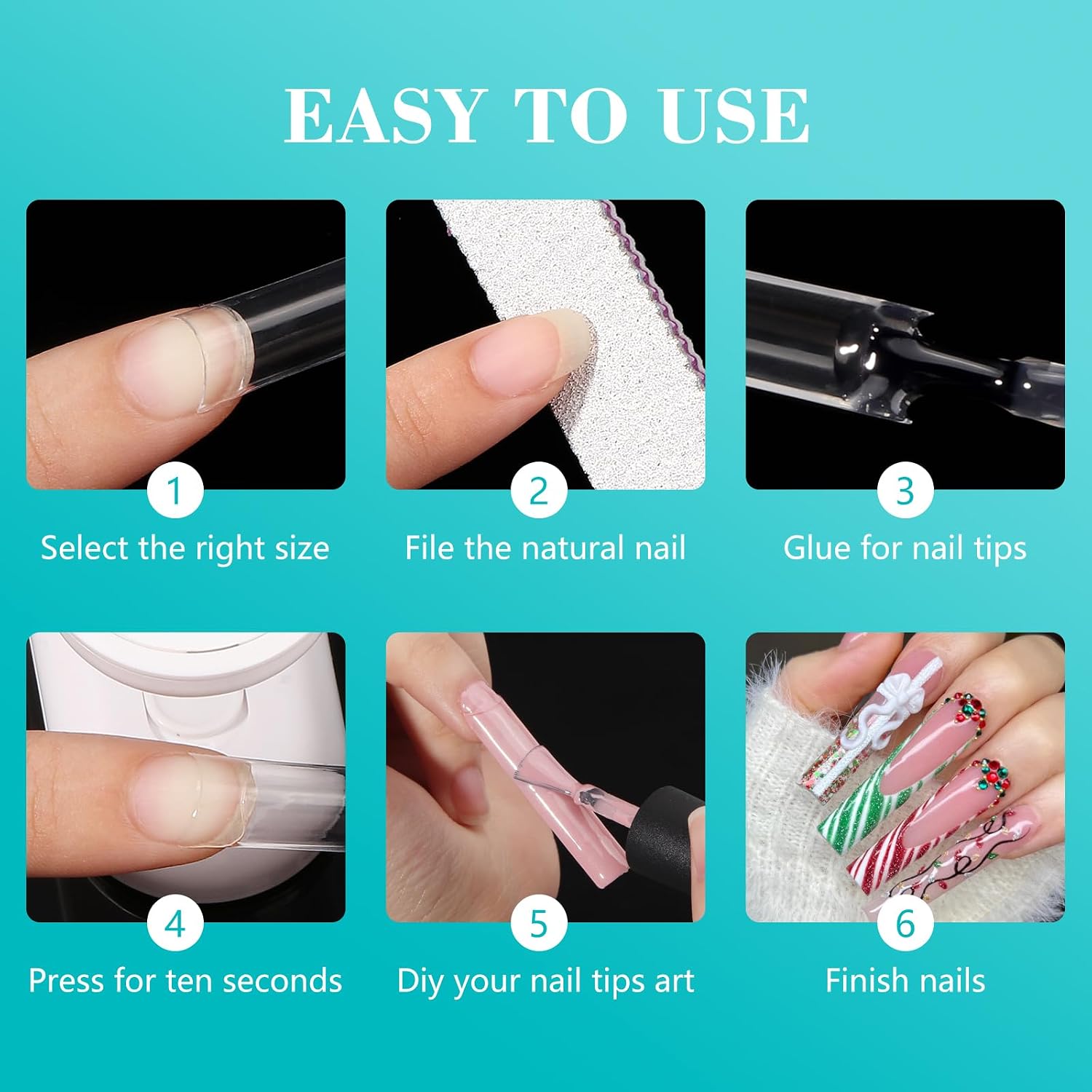 Detalle de LIONVISON JIO027 XXL Square Nail Tips, Clear Half-Cover, No-C-Curve, 12 Sizes